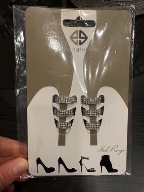 Source Unknown Silver Rhinestone Heel Rings (Set of 2)